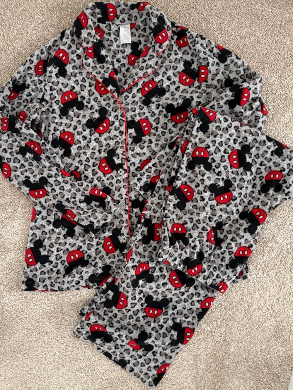 Disney Gray Fleece Pajama Set with Red & Black Mickey Accents